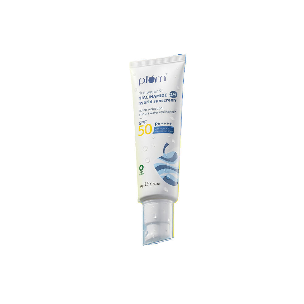 Plum 2% Niacinamide & Rice Water SPF 50 PA+++ Sunscreen, Fades Tan, For Oily To Dry Skin Type