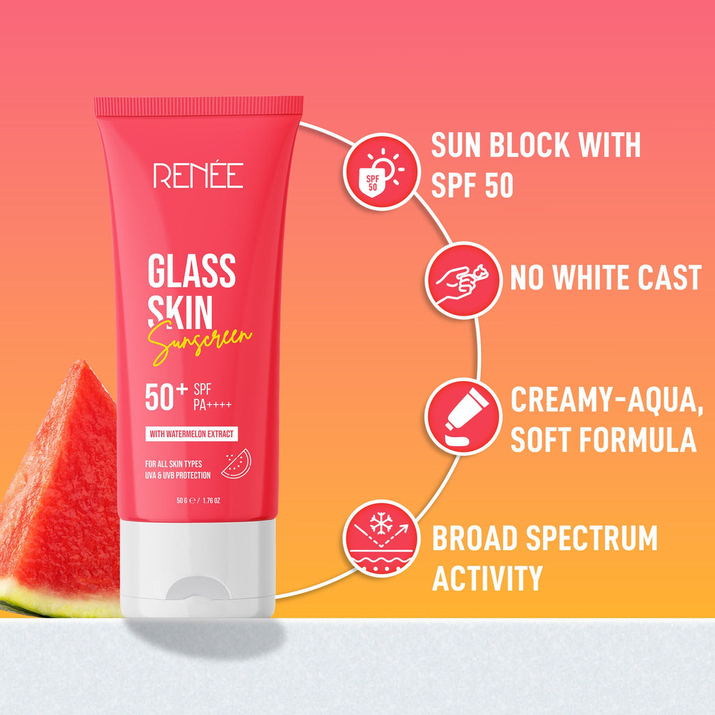RENEE Glass Skin Gel Sunscreen with SPF 50+, Lightweight, Hydrating & Non-Sticky, Zero White Cast
