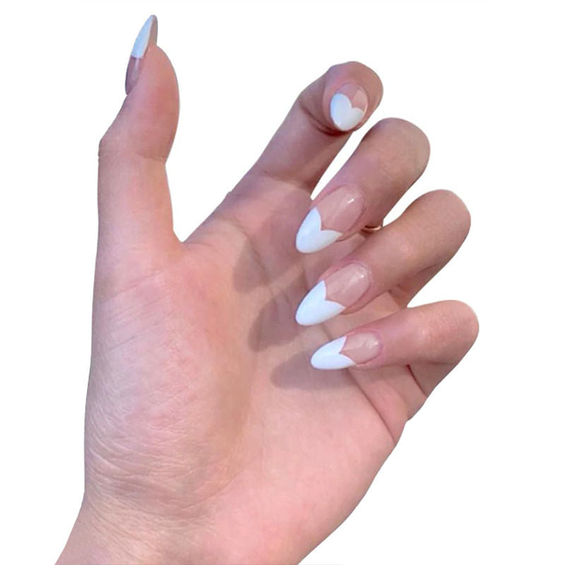 Secret Lives Transparent Bottom Nail with White Color Design on the Top Press On Nails
