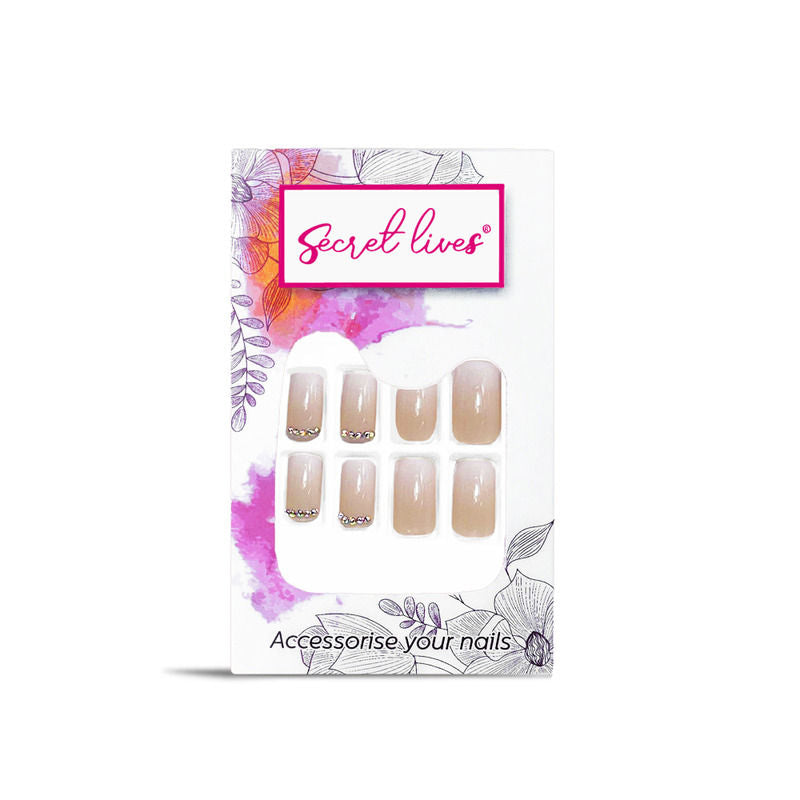 Secret Lives 3D Studs Design with White Ombre Color Press On Nails
