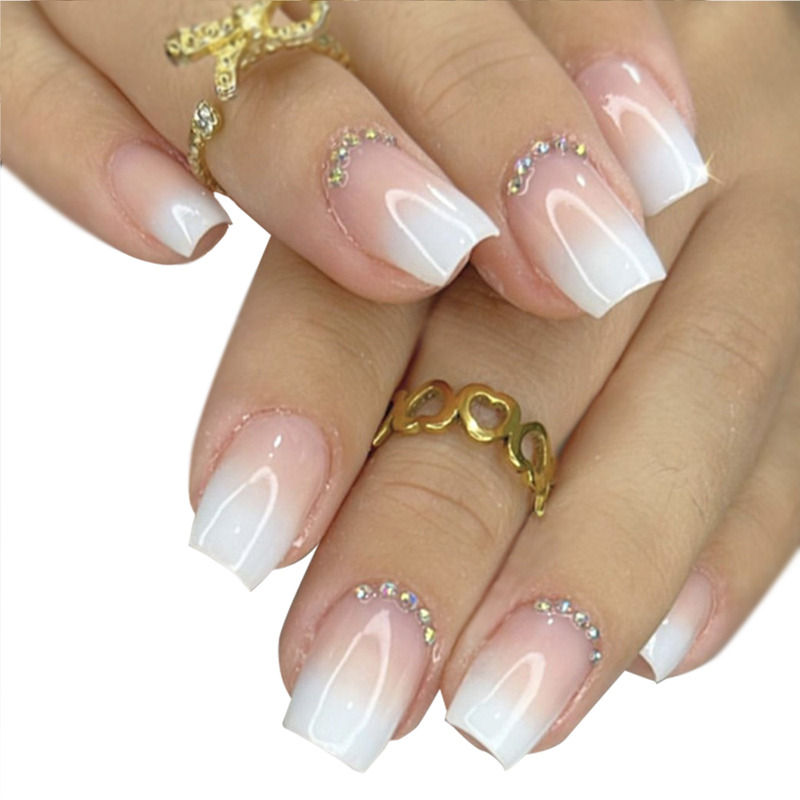Secret Lives 3D Studs Design with White Ombre Color Press On Nails