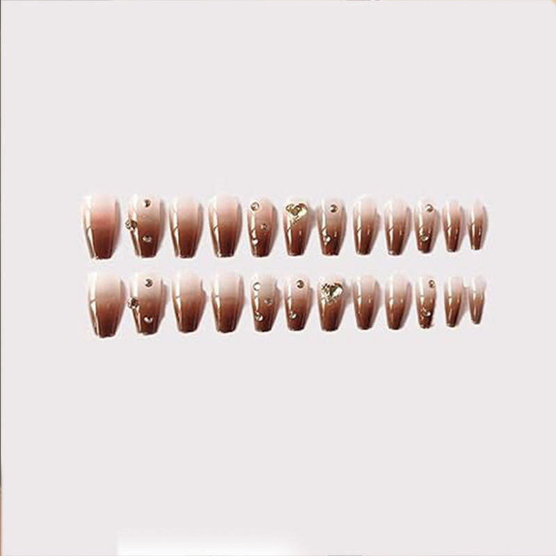 Secret Lives Translucent Brown Color with 3D Studs & Golden Glitters Press On Nails