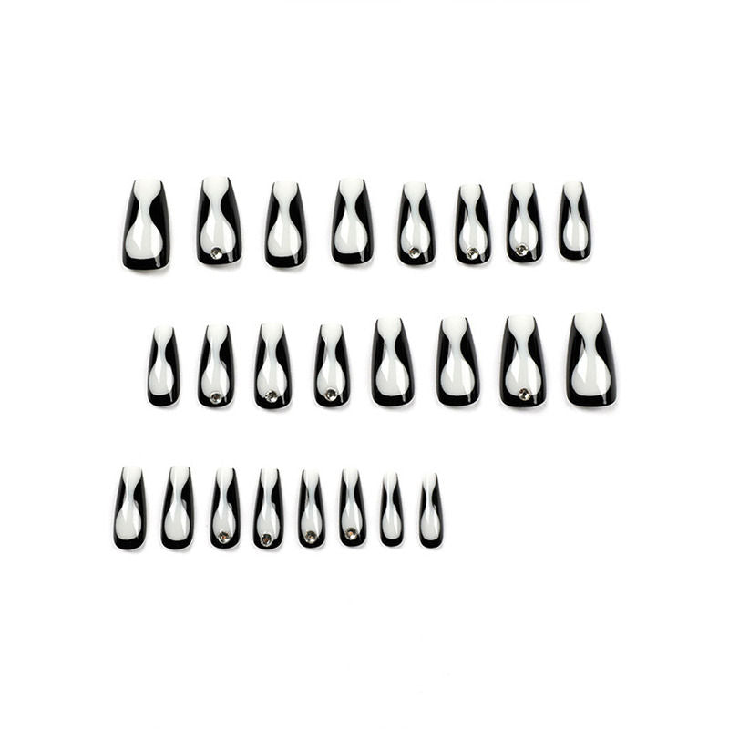 Secret Lives Black Color Curve Design with 3D Studs Press On Nails