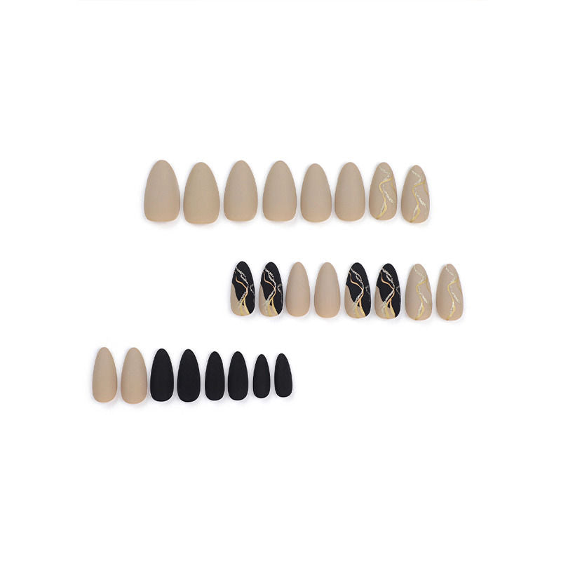 Secret Lives Brown & Black Color with Golden Glitter Design Press On Nails