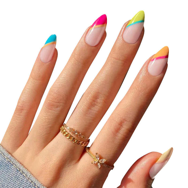 Secret Lives Pink Orange Green Blue Color Fake Nails