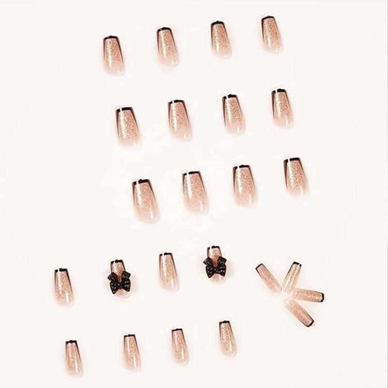 Secret Lives Pink Color with Golden Glitter & 3D Black ButterFly Press On Nails
