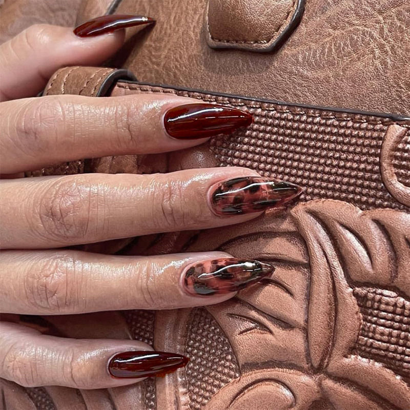 Secret Lives Dark Brown Color with Translucent Leopard Print Press On Nails