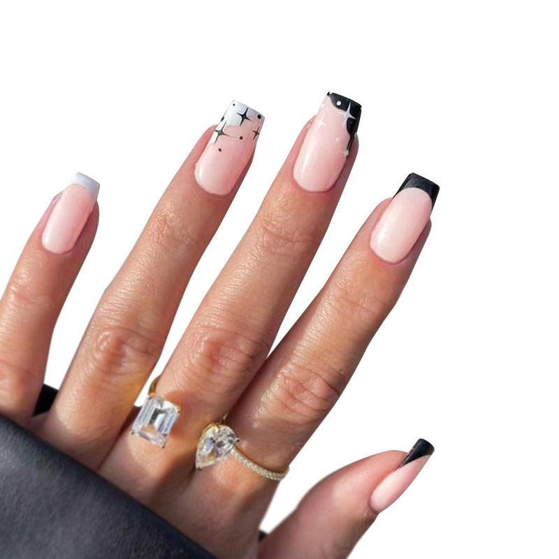 Secret Lives Anie French with White and Black Tips Design Press On Nails