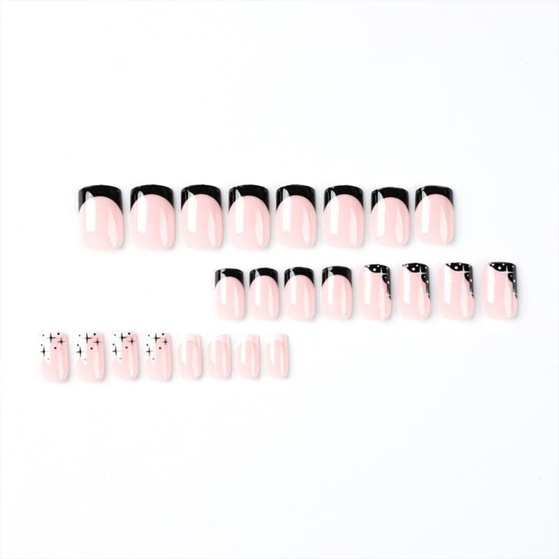 Secret Lives Anie French with White and Black Tips Design Press On Nails