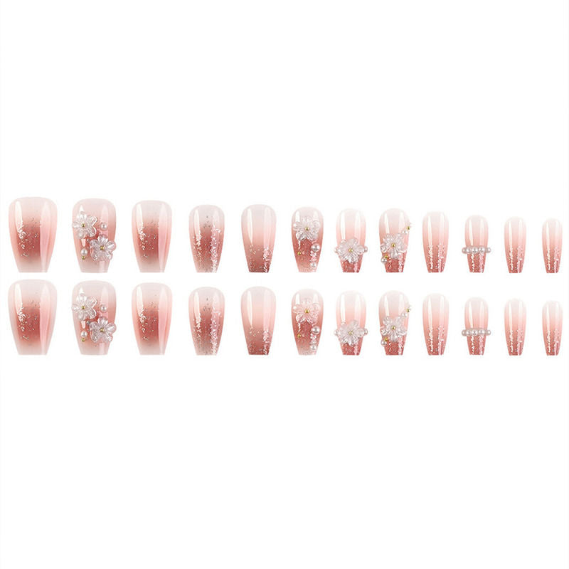 Secret Lives Pinkish Wine Color with 3D Flowers Pearl & Glitter Press On Nails