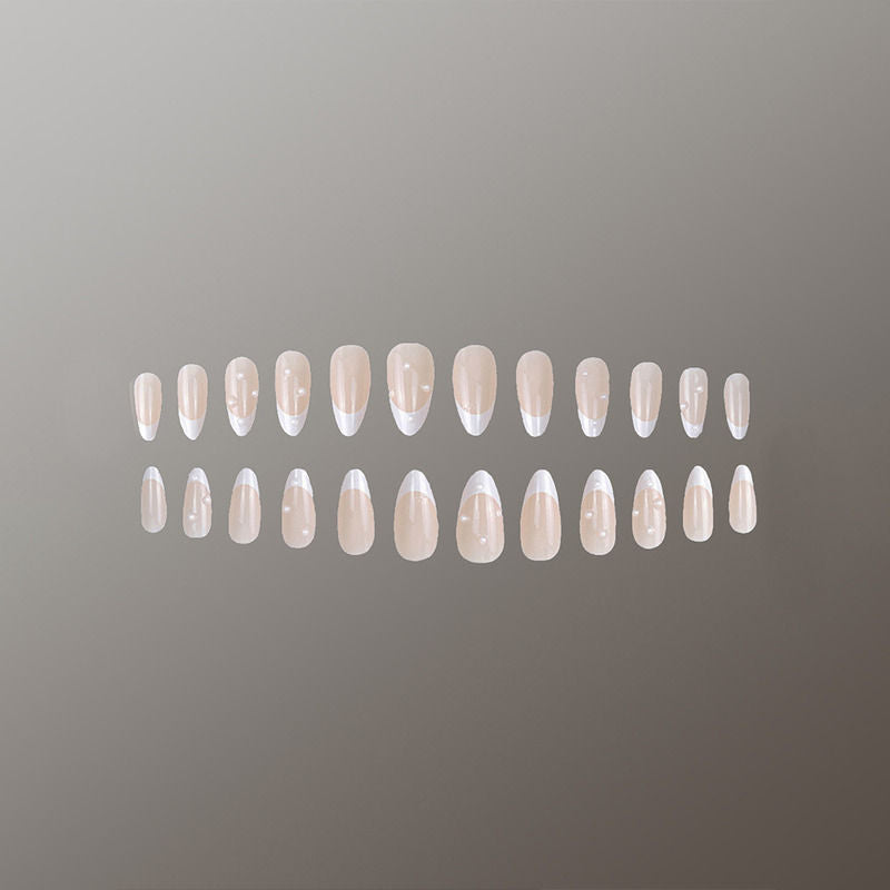Secret Lives Almond Shape Cream Color with 3D White Pearls Press On Nails