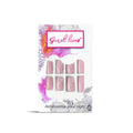 Secret Lives Square Shape Lavendar Pink Color with White Heart Pink Glitter Press On Nails