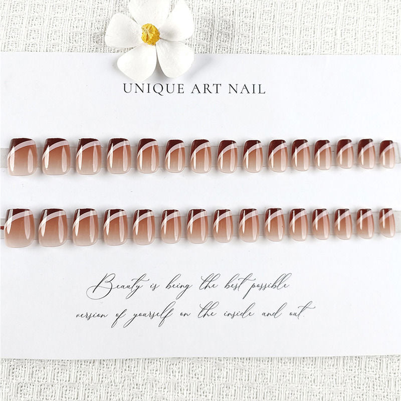 Secret Lives Nude Color with Off White Strips & Brown Tips Press On Nails