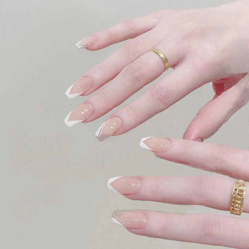 Secret Lives Translucent French Nails with Silver Glitters Press On Nails