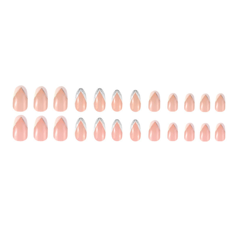 Secret Lives Round Shape White Color with Silver Glitter Design Press On Nails