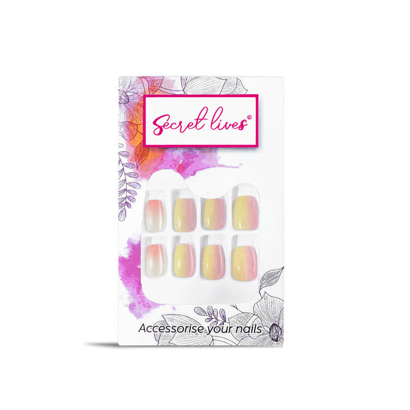 Secret Lives Cats Eye Square Shape Designer Ranibow Color Press On Nails