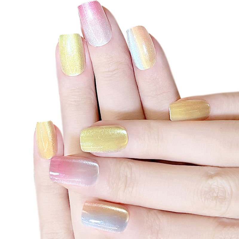 Secret Lives Cats Eye Square Shape Designer Ranibow Color Press On Nails