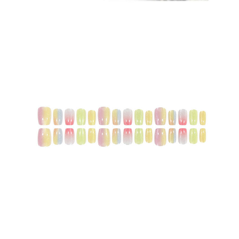 Secret Lives Cats Eye Square Shape Designer Ranibow Color Press On Nails