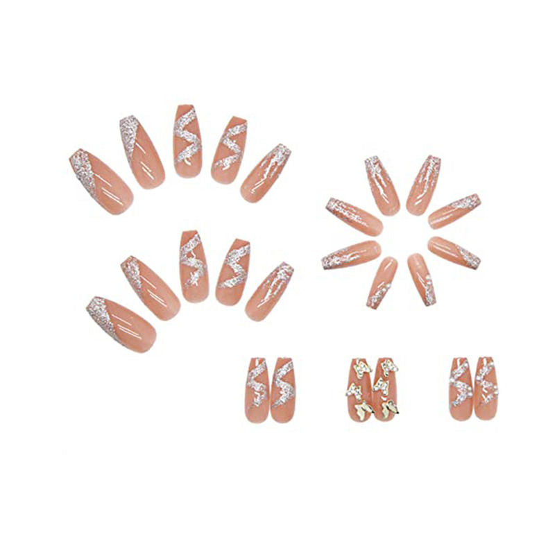 Secret Lives Nude Color 3D Butterfly with Pearl & Glitter Design Press On Nails