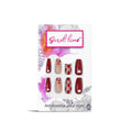 Secret Lives Glossy Translucent Red Color Heart & Check Design with 3D Cream Press On Nails