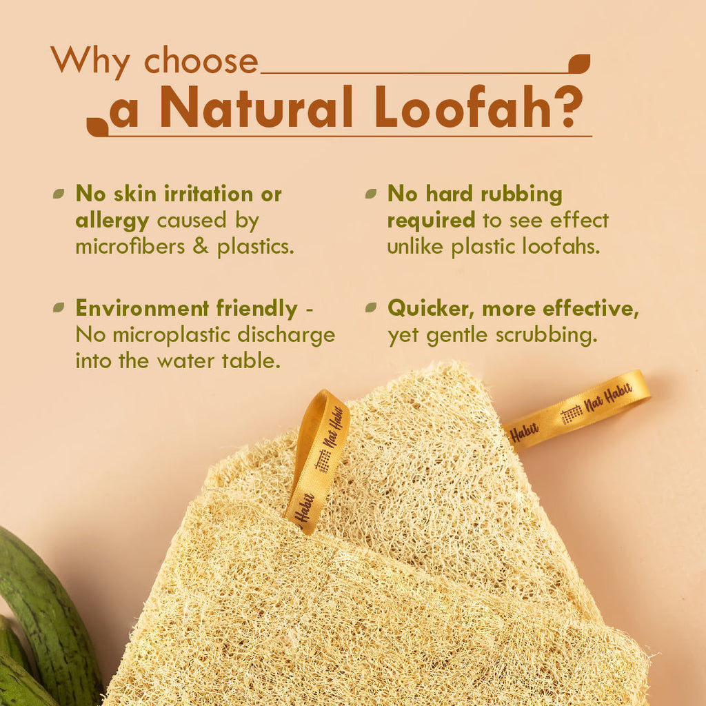 Nat Habit Natural Sun Dried Bath Loofah, Body Sponge, Scrubber for Men & Women, Sustainable Handmade