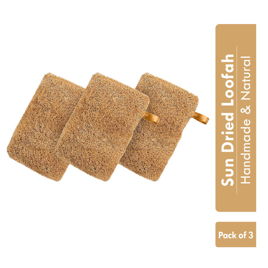 Nat Habit Natural Sun Dried Bath Loofah, Body Sponge, Scrubber for Men & Women, Sustainable Handmade