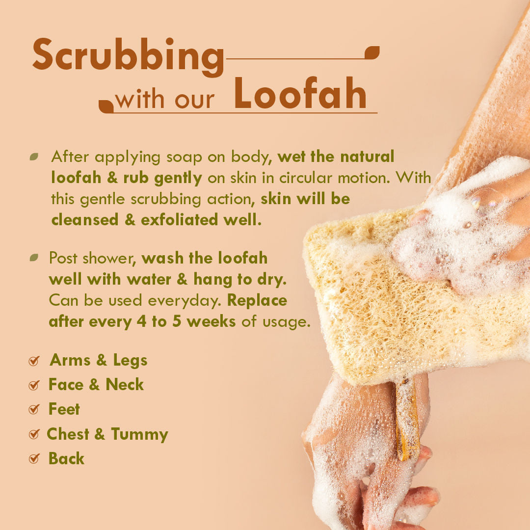 Nat Habit Natural Sun Dried Bath Loofah, Body Sponge, Scrubber for Men & Women, Sustainable Handmade