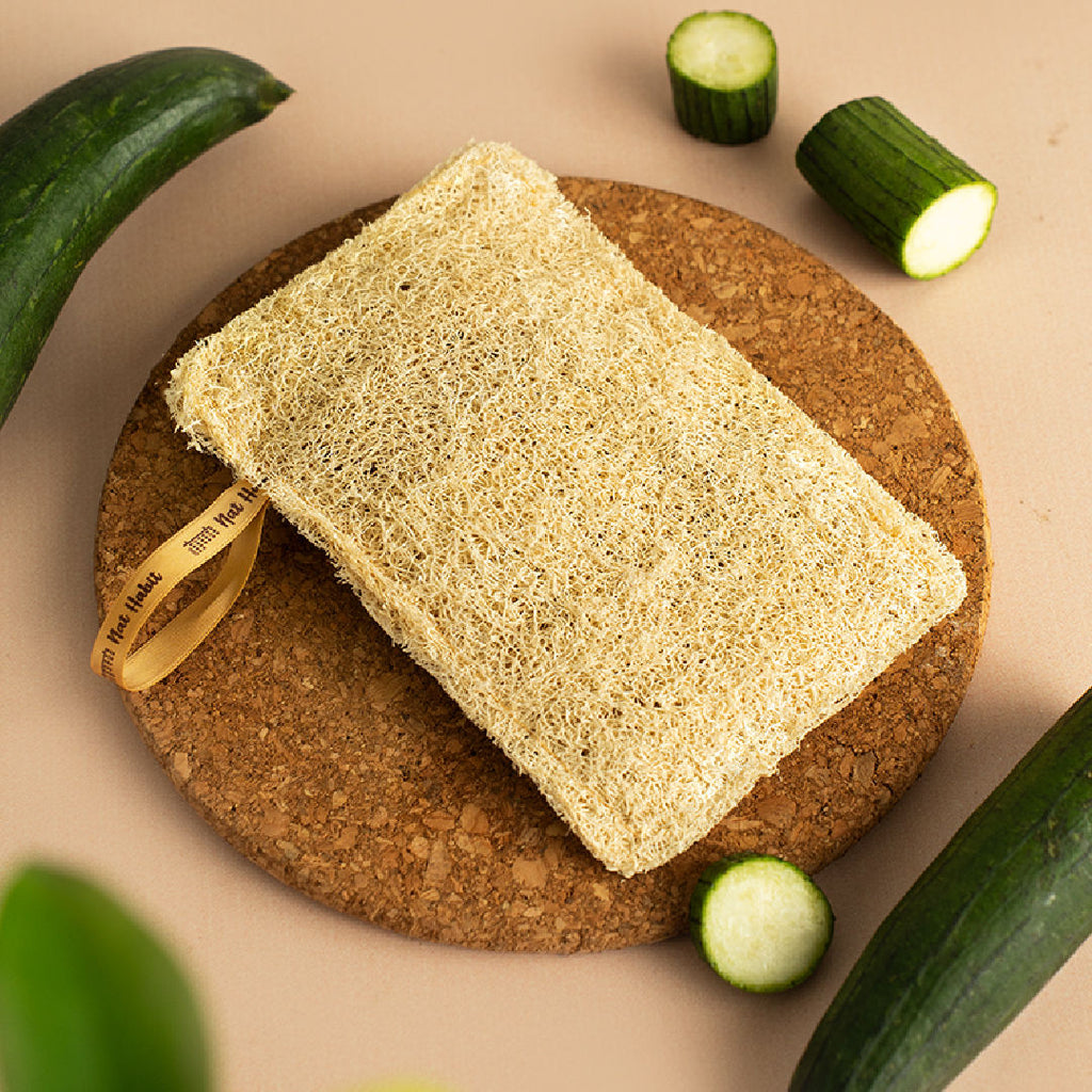 Nat Habit Natural Sun Dried Bath Loofah, Body Sponge, Scrubber for Men & Women, Sustainable Handmade