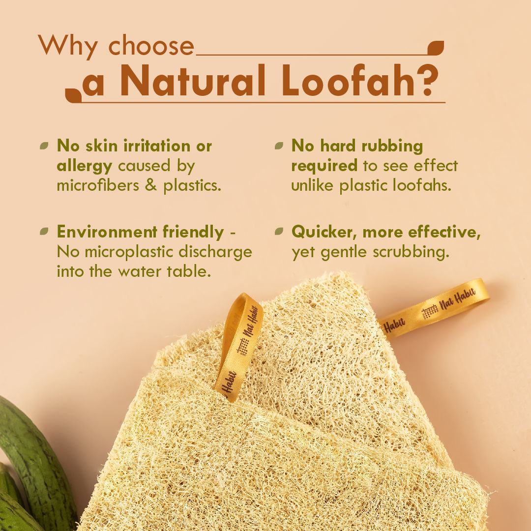 Nat Habit Natural Sun Dried Bath Loofah, Body Sponge, Scrubber for Men & Women, Sustainable Handmade