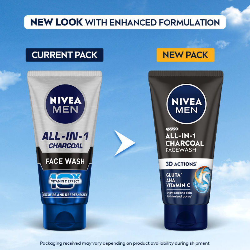 NIVEA MEN Face Wash, All in 1 Charcoal, to Detoxify & Refresh Skin with 10x Vitamin C Effect