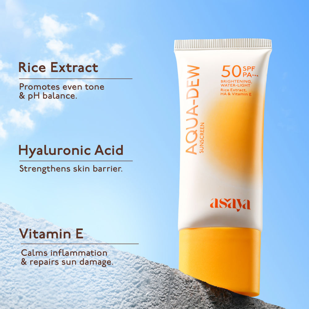 Asaya In-Vivo Tested Dewy Sunscreen SPF 50 Lightweight Water Sunscreen, Vitamin E No White Cast