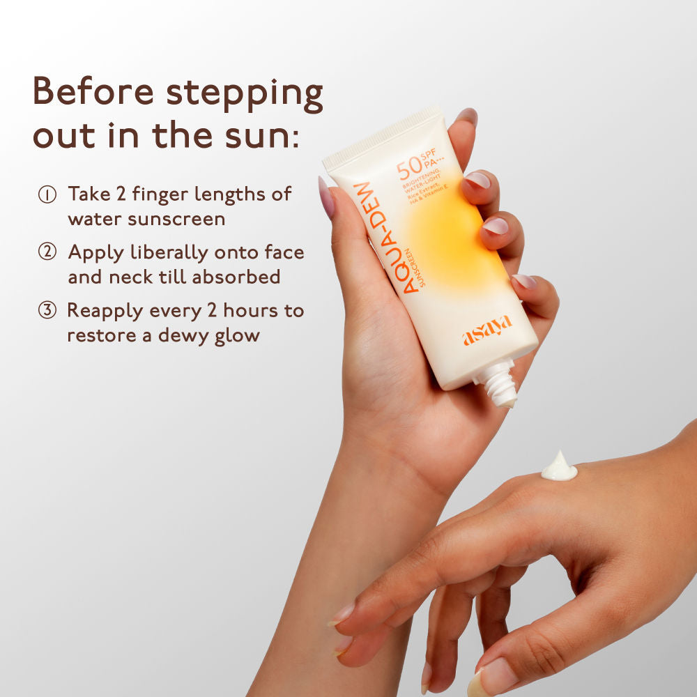Asaya In-Vivo Tested Dewy Sunscreen SPF 50 Lightweight Water Sunscreen, Vitamin E No White Cast
