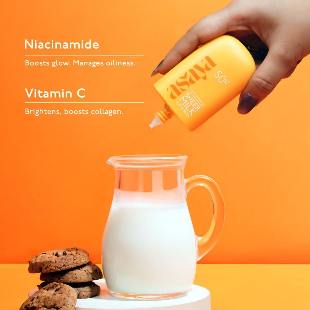 Asaya In-Vivo Tested Sheer Milk Sunscreen SPF 50 PA++++ for Brightening & No White Cast