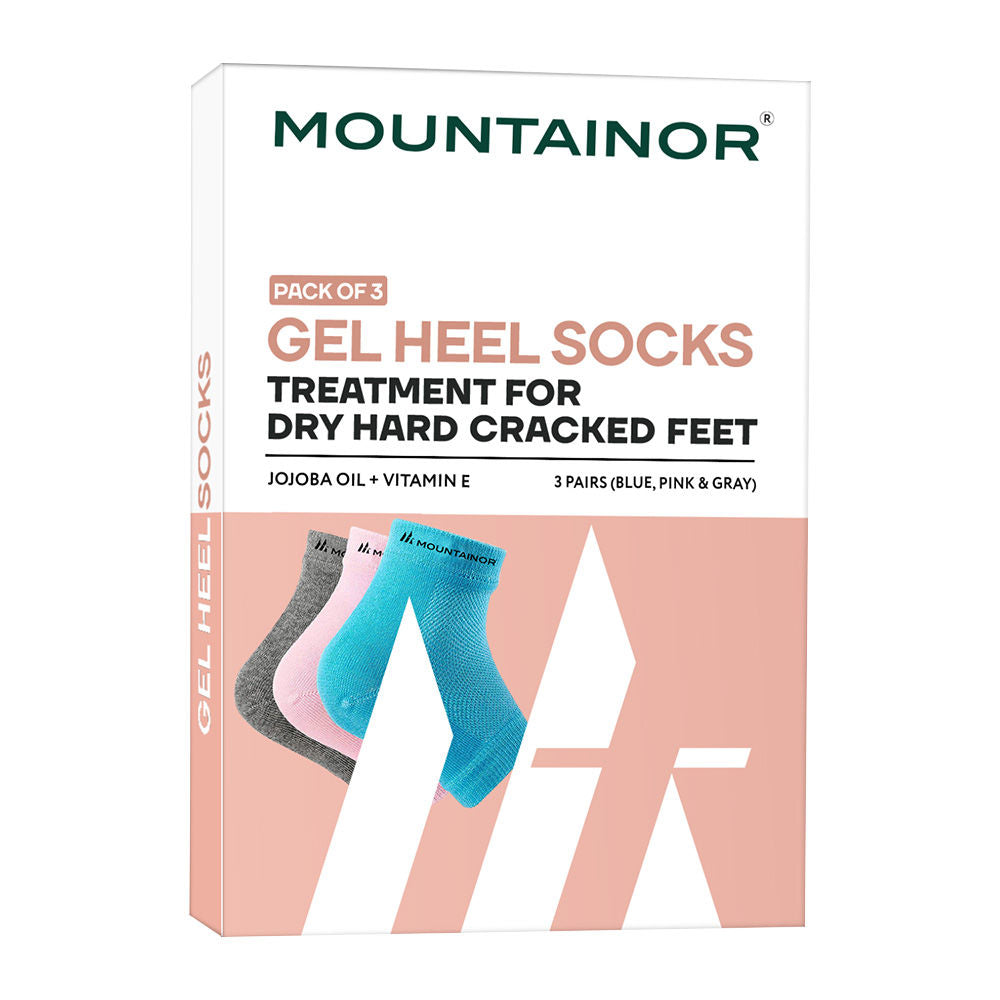 MOUNTAINOR Silicone Gel Heel Socks For Dry Hard Cracked Heel Repair Pad - Pink, Blue & Grey