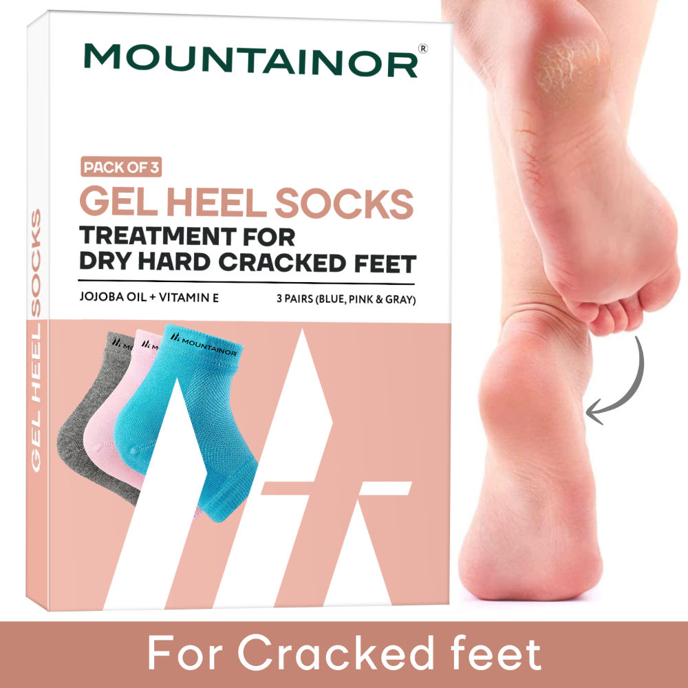 MOUNTAINOR Silicone Gel Heel Socks For Dry Hard Cracked Heel Repair Pad - Pink, Blue & Grey