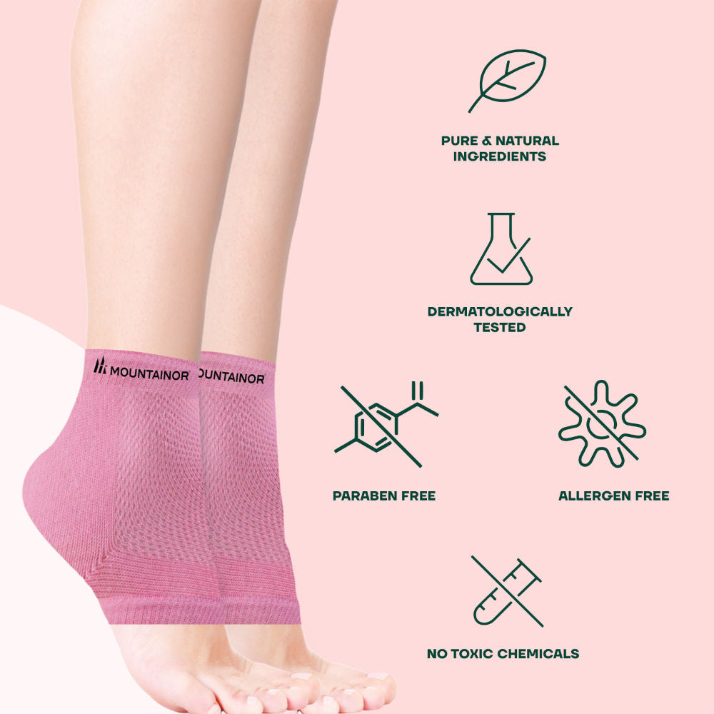 MOUNTAINOR Silicone Gel Heel Socks For Dry Hard Cracked Heel Repair Pad - Pink, Blue & Grey