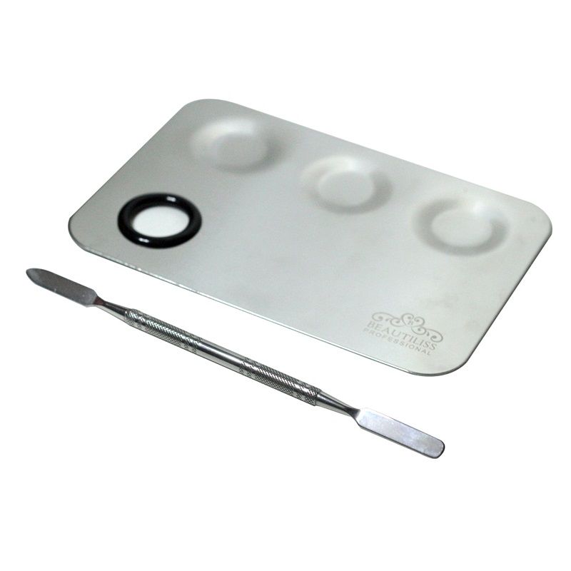 Beautiliss Stainless Steel Makeup Mixing Blending Palette With Double Sided Spatula