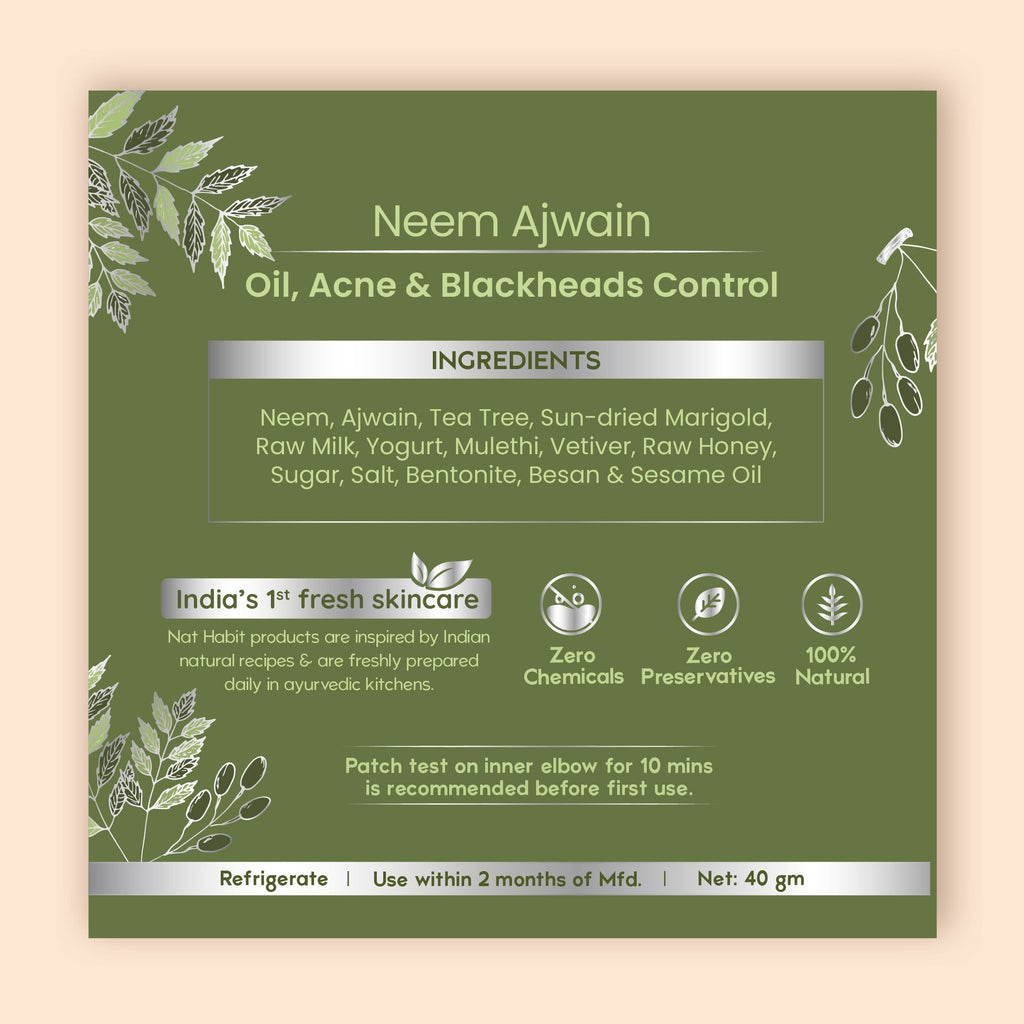 Nat Habit Neem Ajwain Ksheer Lepa, Clay Face Mask for Acne & Blemish Prone Skin, Ayurvedic Face Pack