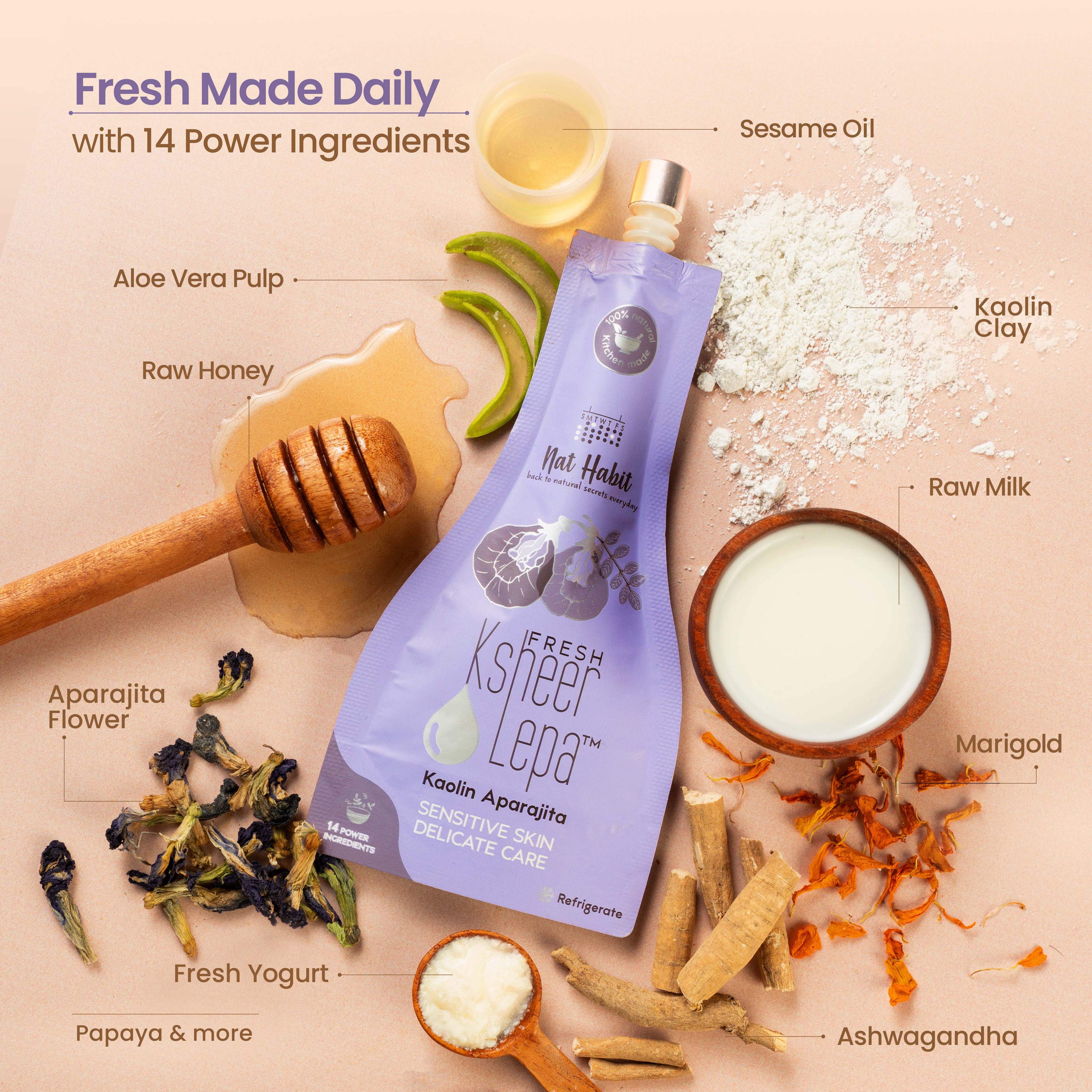 Nat Habit Kaolin Aparajita Ksheer Lepa, Face Mask for Sensitive Skin Delicate Care, Ayurvedic Pack