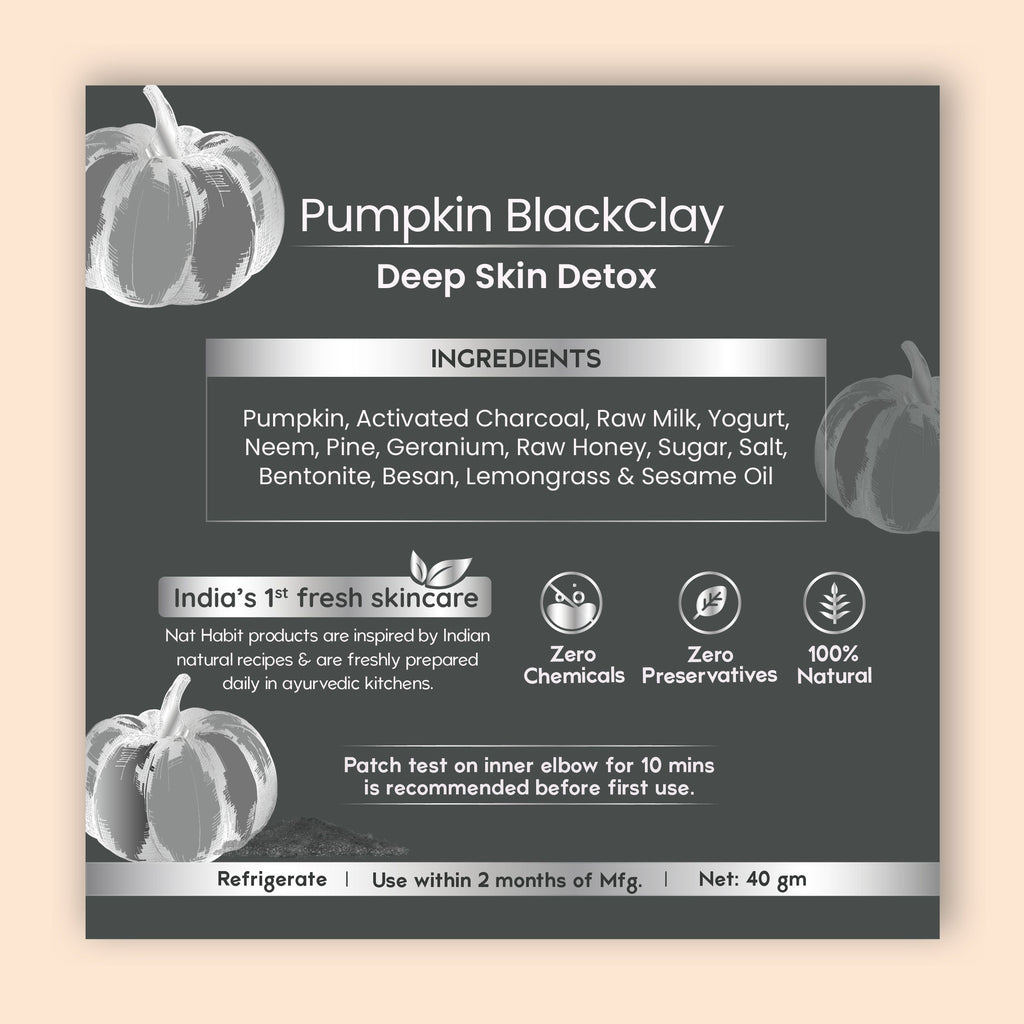 Nat Habit Pumpkin Black Clay Ksheer Lepa, Activated Charcoal Face Mask for Skin Detox,Clay Face Pack