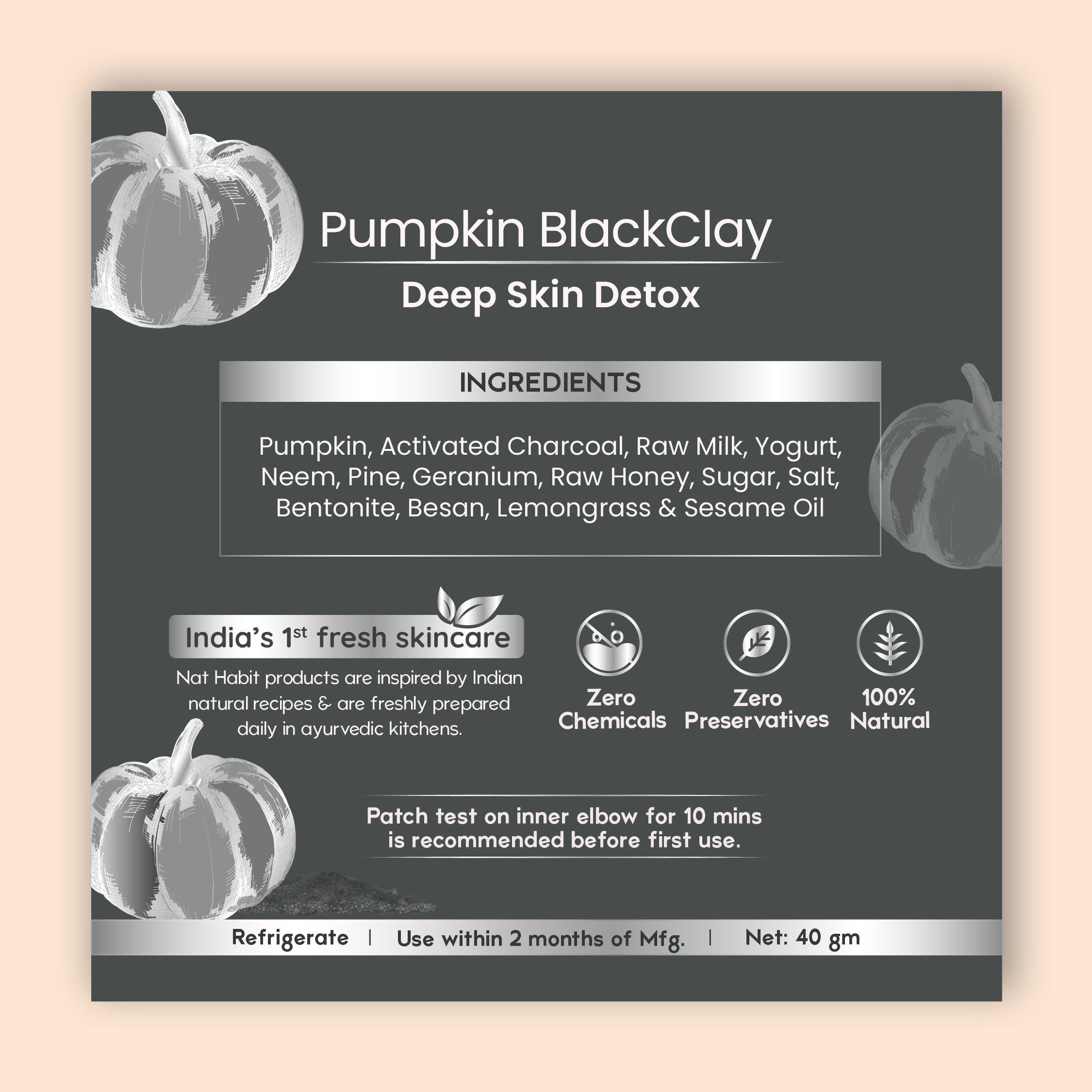 Nat Habit Pumpkin Black Clay Ksheer Lepa, Activated Charcoal Face Mask for Skin Detox,Clay Face Pack
