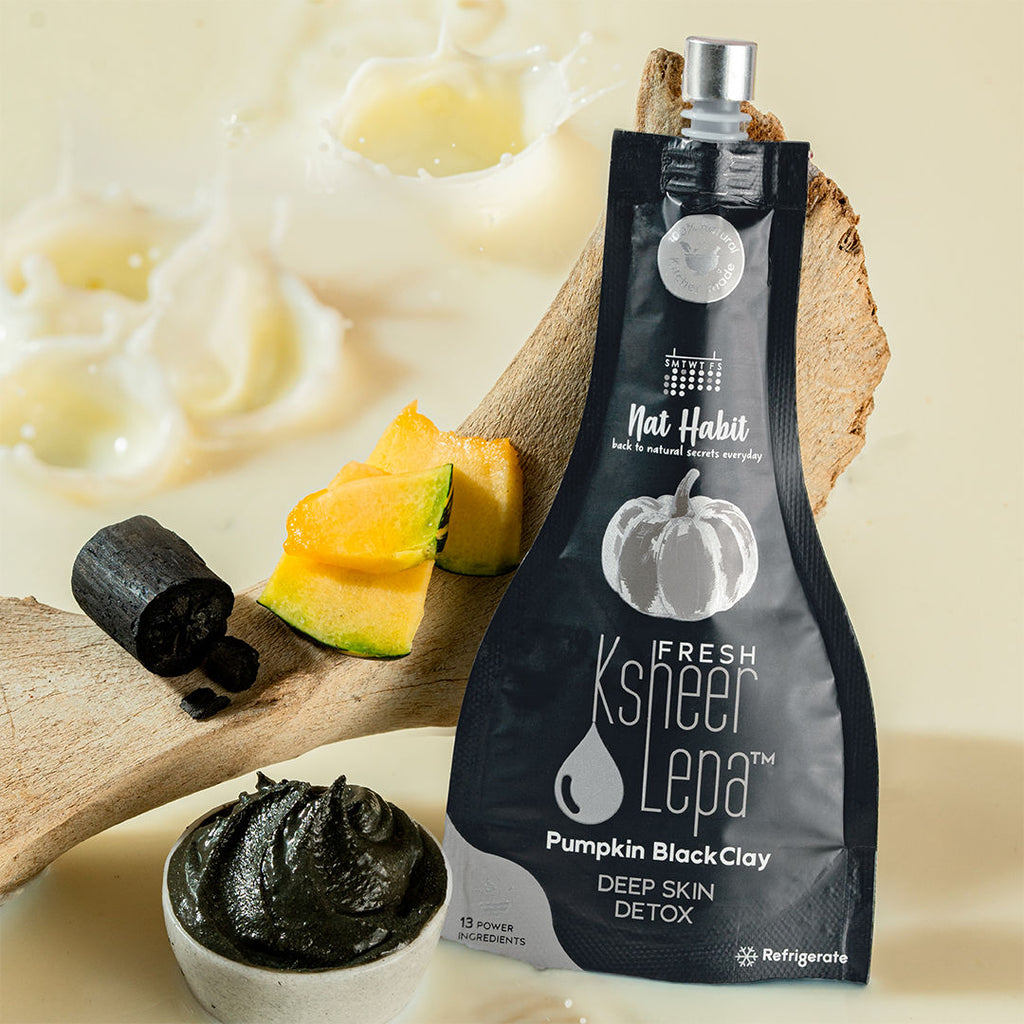 Nat Habit Pumpkin Black Clay Ksheer Lepa, Activated Charcoal Face Mask for Skin Detox,Clay Face Pack