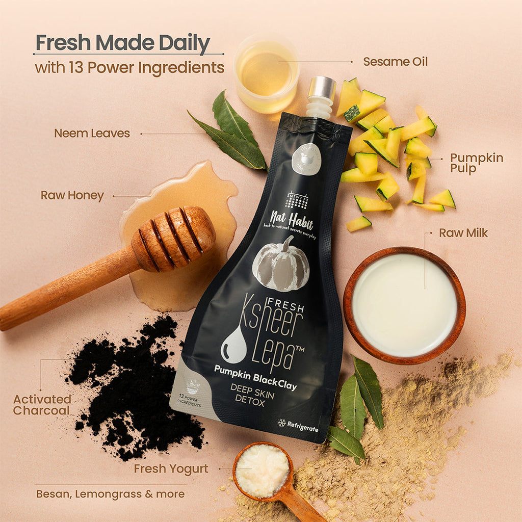 Nat Habit Pumpkin Black Clay Ksheer Lepa, Activated Charcoal Face Mask for Skin Detox,Clay Face Pack
