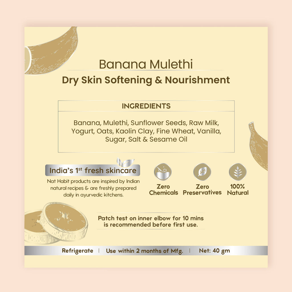 Nat Habit Banana Mulethi Ksheer Lepa, Clay Face Mask for Dry Skin Nourishment, Ayurvedic Face Pack