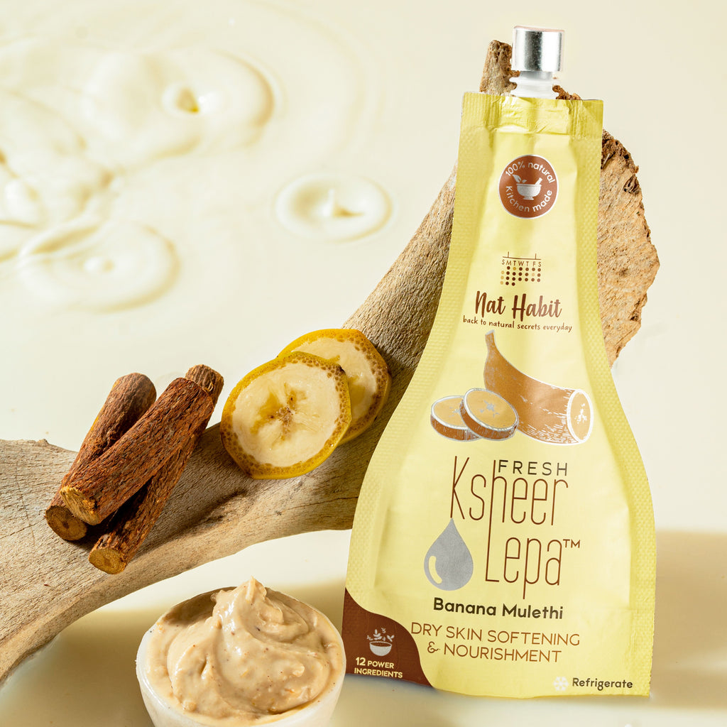 Nat Habit Banana Mulethi Ksheer Lepa, Clay Face Mask for Dry Skin Nourishment, Ayurvedic Face Pack