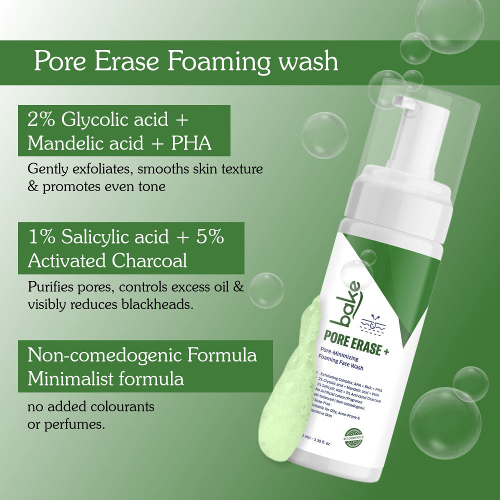 BAKE Pore Erase + Foaming Face Wash for Pore Cleansing, Blackhead Removal & Oil Control
