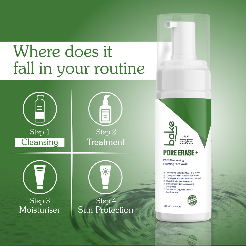 BAKE Pore Erase + Foaming Face Wash for Pore Cleansing, Blackhead Removal & Oil Control