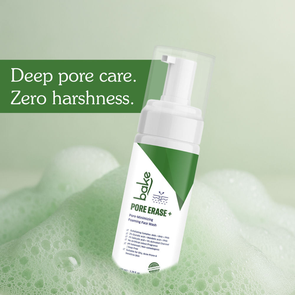 BAKE Pore Erase + Foaming Face Wash for Pore Cleansing, Blackhead Removal & Oil Control