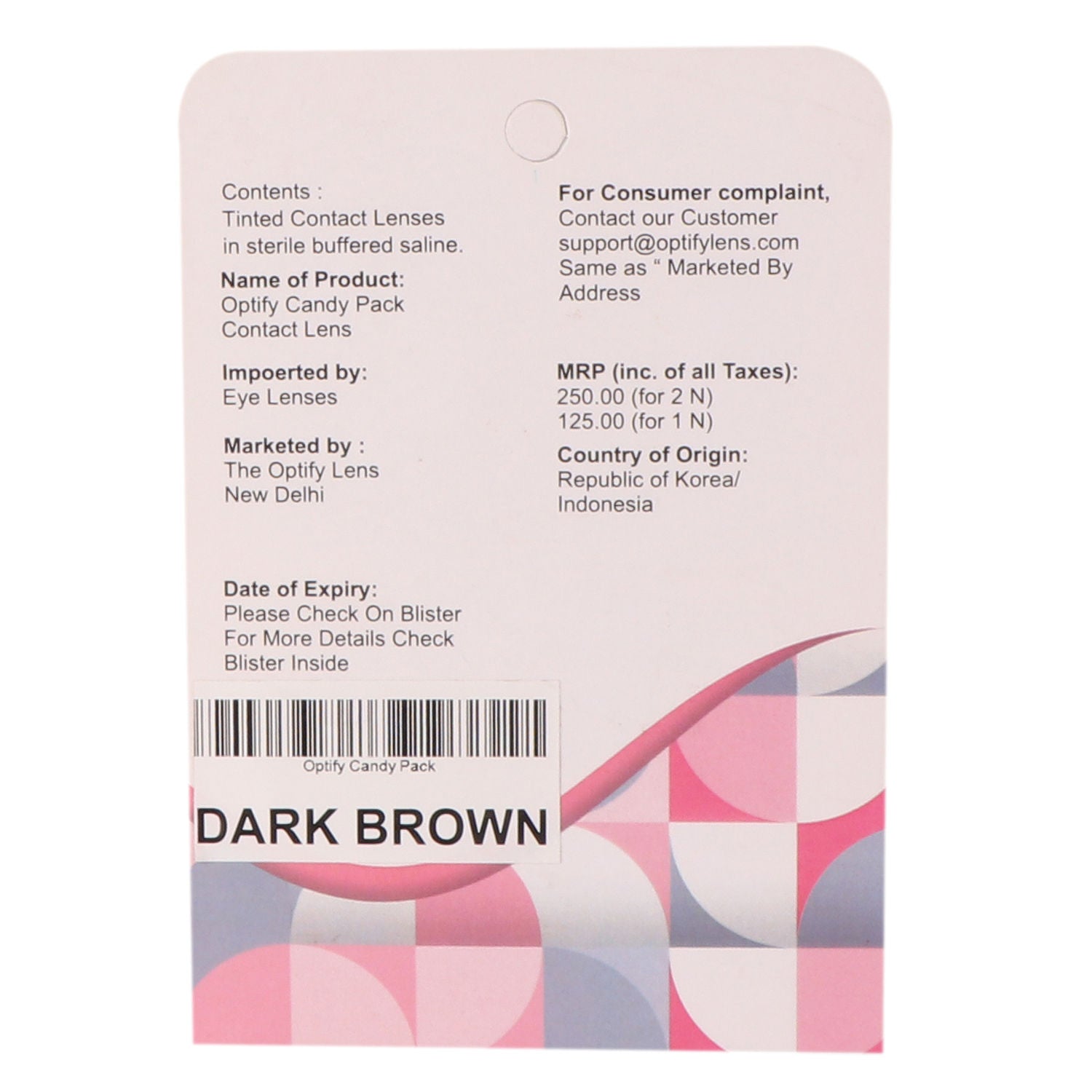 Optify Candy Pack Colored Contact Lenses Zero Power - Dark Brown