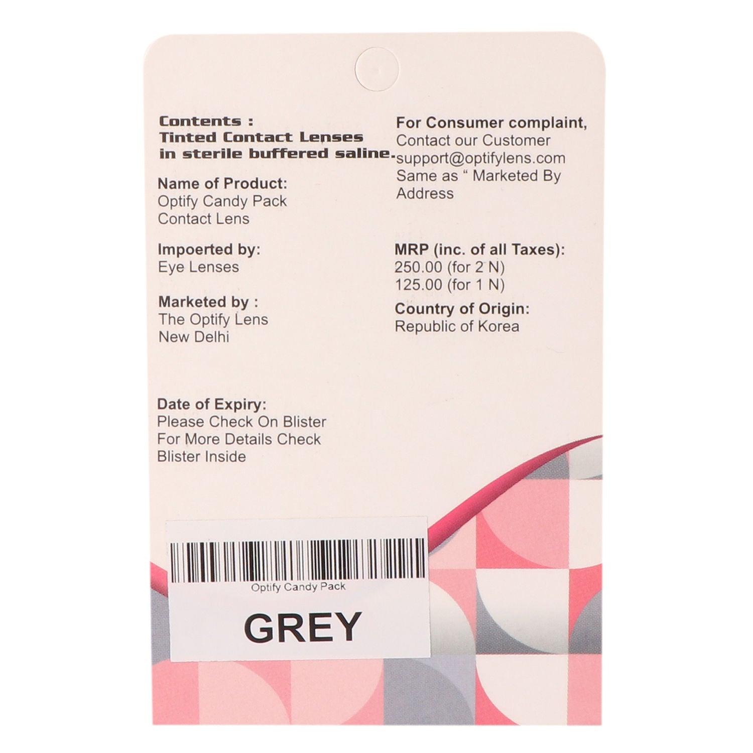 Optify Candy Pack Colored Contact Lenses Zero Power - Grey